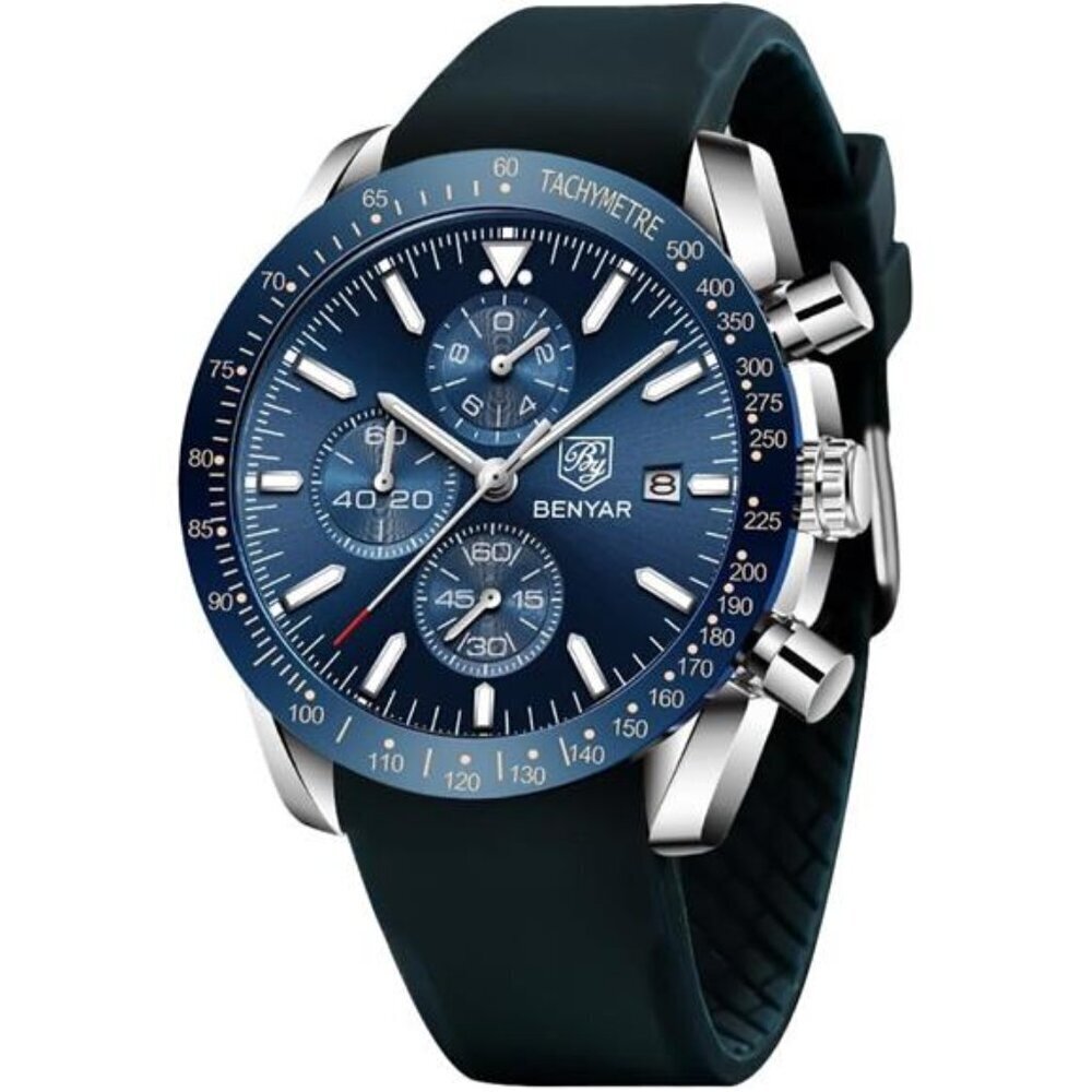 Mens Watches Analog Quartz Chronograph Waterproof Men's Wrist Watches Blue